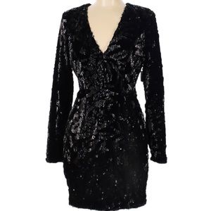NWT Dress The Population long sleeve plunging mini dress- velvet and sequins